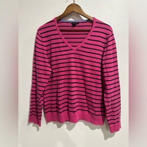 TOMMY HILFIGER Y2K Pink Striped Punk Egirl Vneck Long Sleeve Size XL